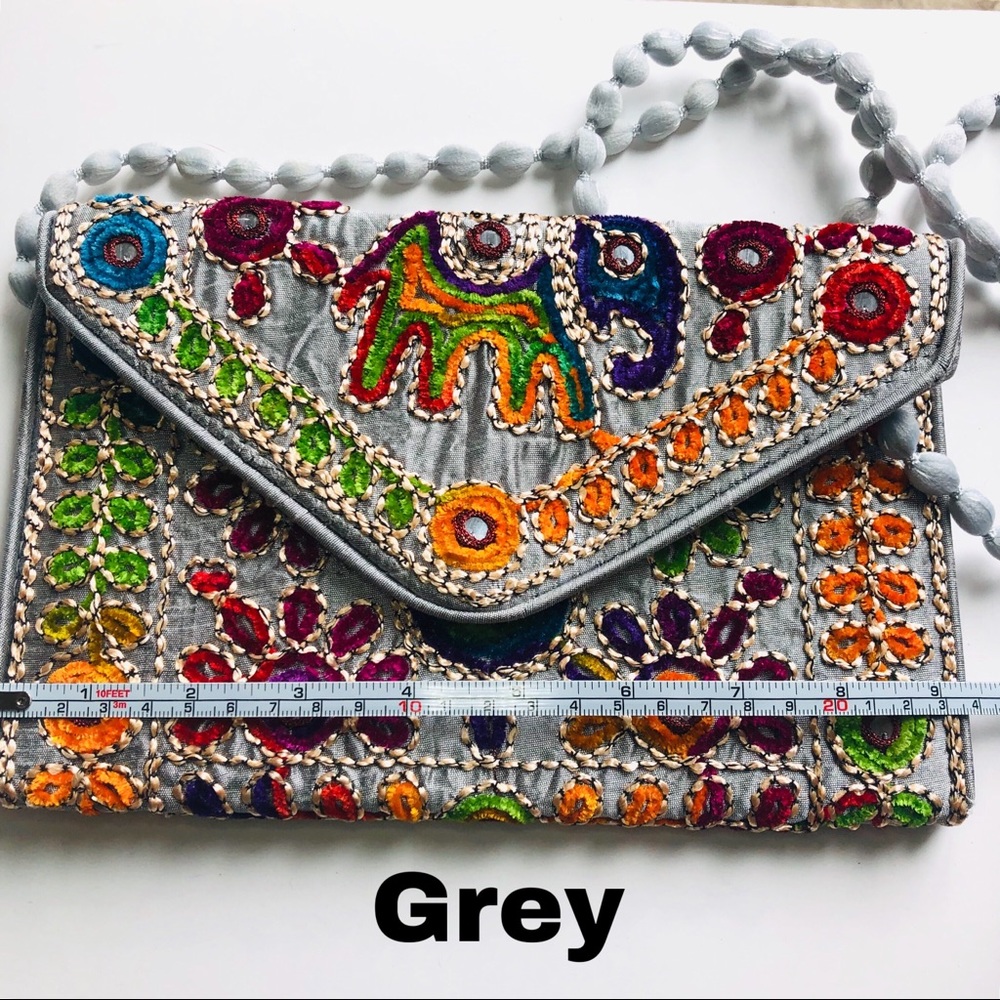 Boho Hand Embroidered Clutch Crossbody Bag - Picture 5 of 7
